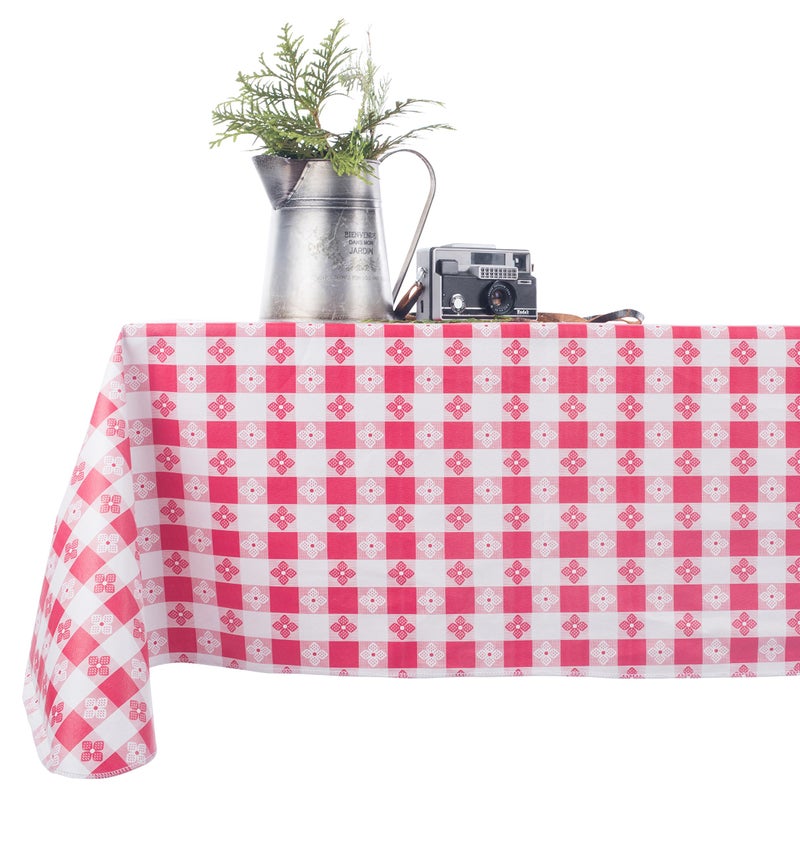 Yourtablecloth Checkered Vinyl Tablecloth with Flannel Backing for Restaurants, Picnics, Bistros, Indoor and Outdoor Dining (Red and White, 52X70 Rectangle/Oblong) - Image 2